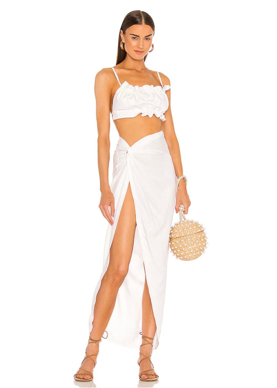 NWT $79 OW Collection White Iris Linen-Blend Midi Skirt - M